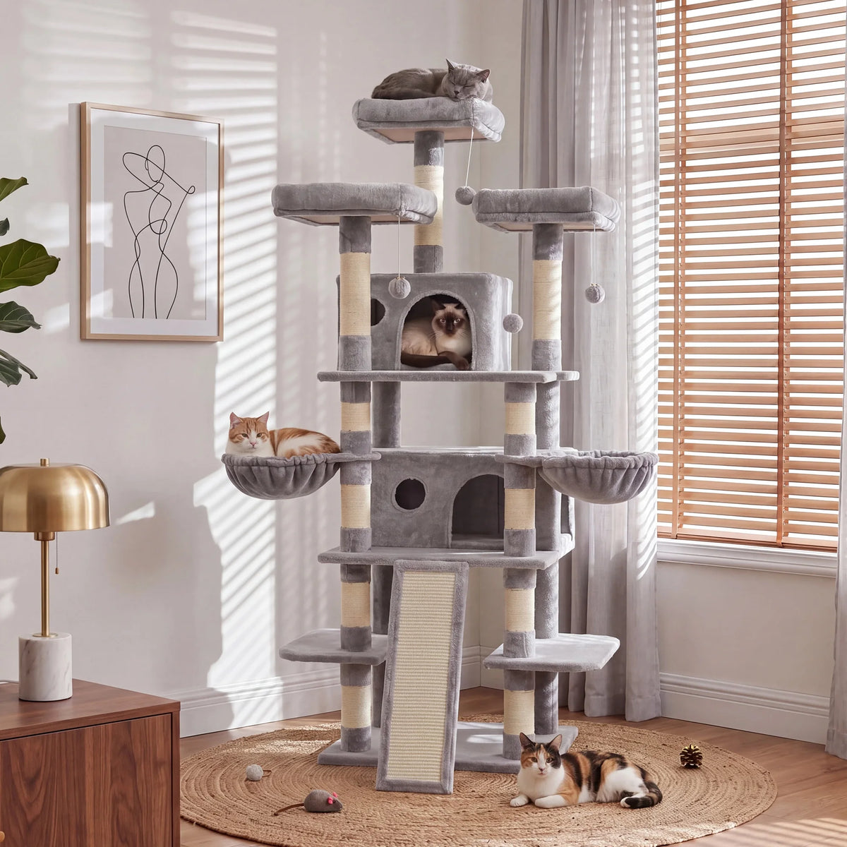 FOOWIN Large Multi Level Cat Tree Tower Indoor Activity Center 2 Condos 3 Plush Perches