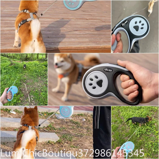 Strong Retractable Nylon Paw‑Style Dog Leash