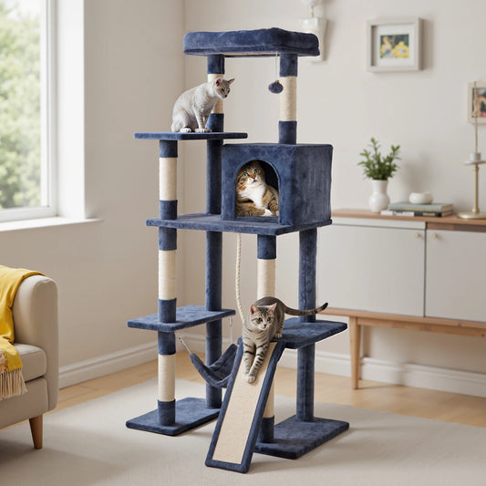 63IN Cat Tree Tower - Natural Scratching Posts -  Climbing Tower with Condo