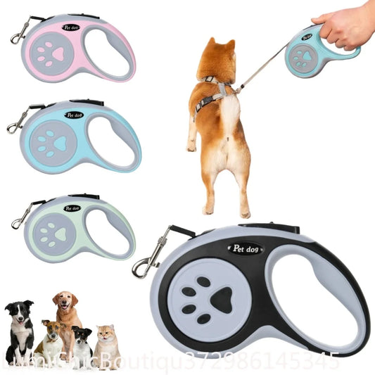 Strong Retractable Nylon Paw‑Style Dog Leash