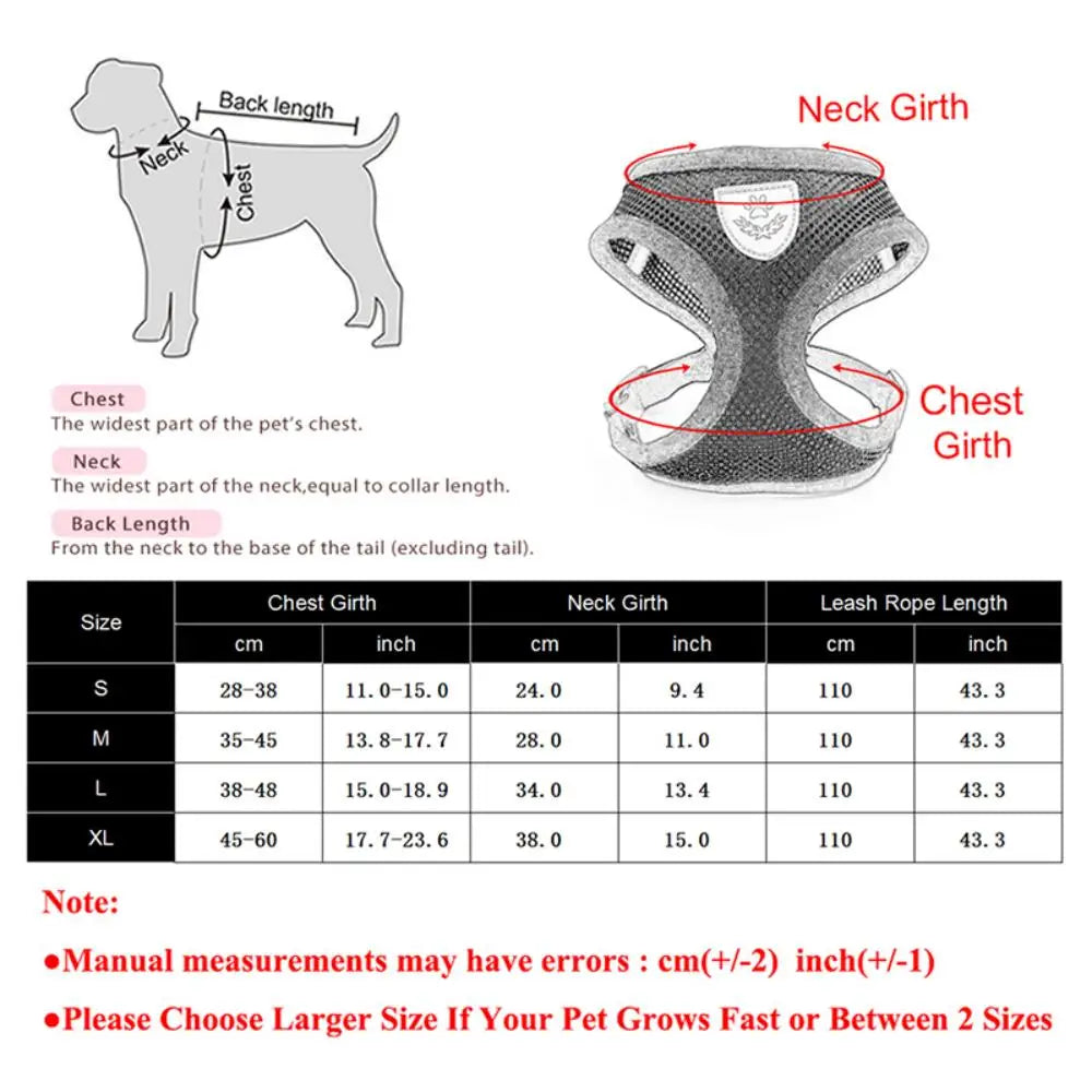 Adjustable Harness And Leash Set - Reflective Escape Proof Mesh Vest