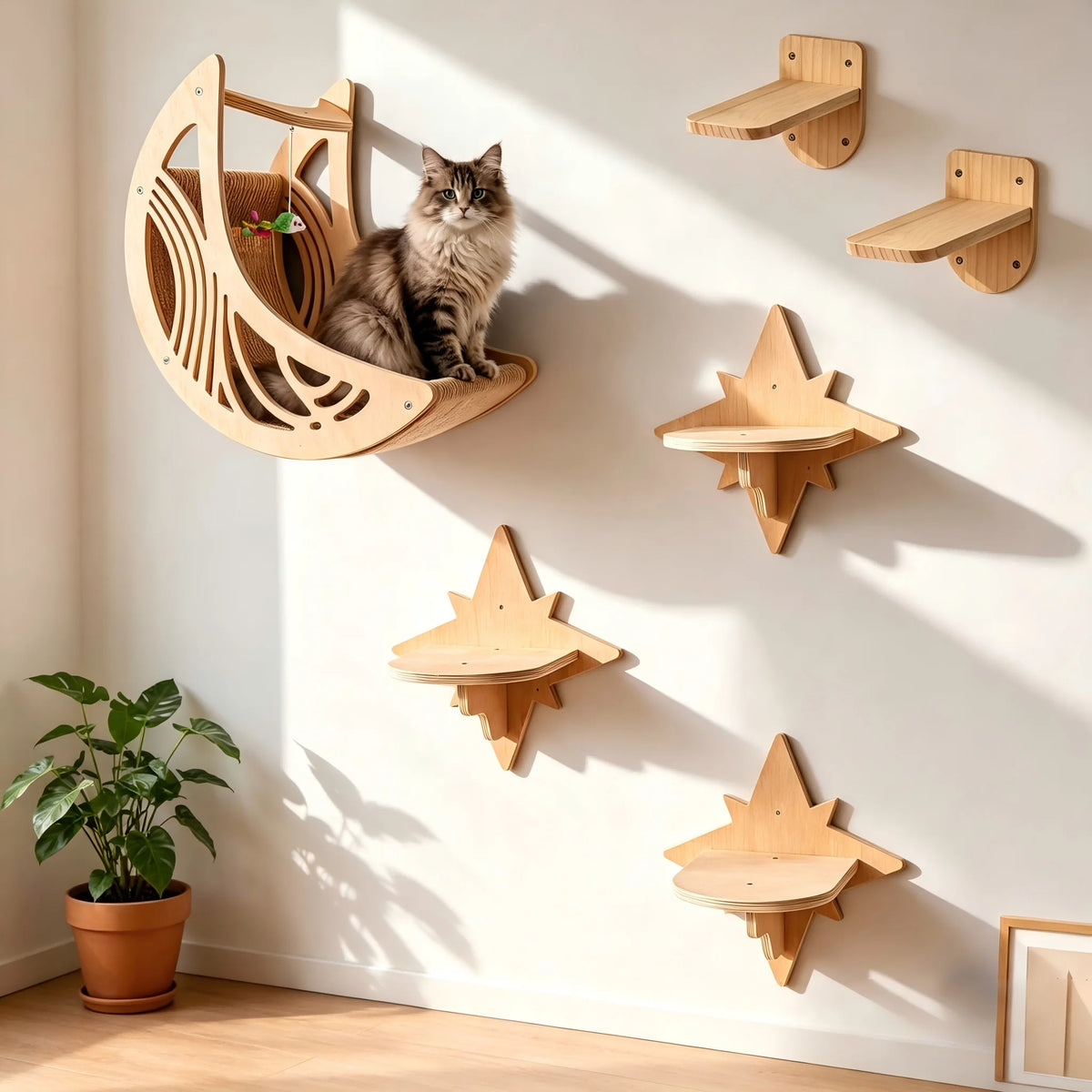 Wall Mounted Cat Shelves Set Moon Shape Hammock Star Perches