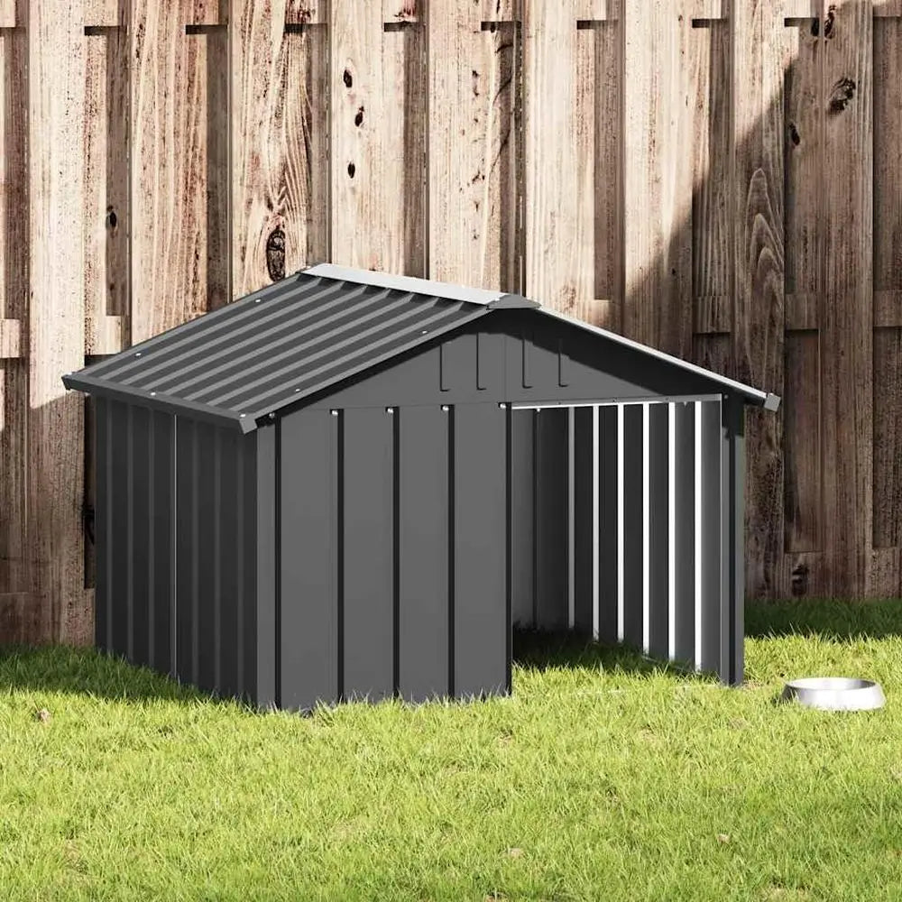 Outdoor Pet Kennel with Weather Proof Roof, Durable Outdoor Puppy Shelter Kennel or Pet, Anthracite Galvanized Steel