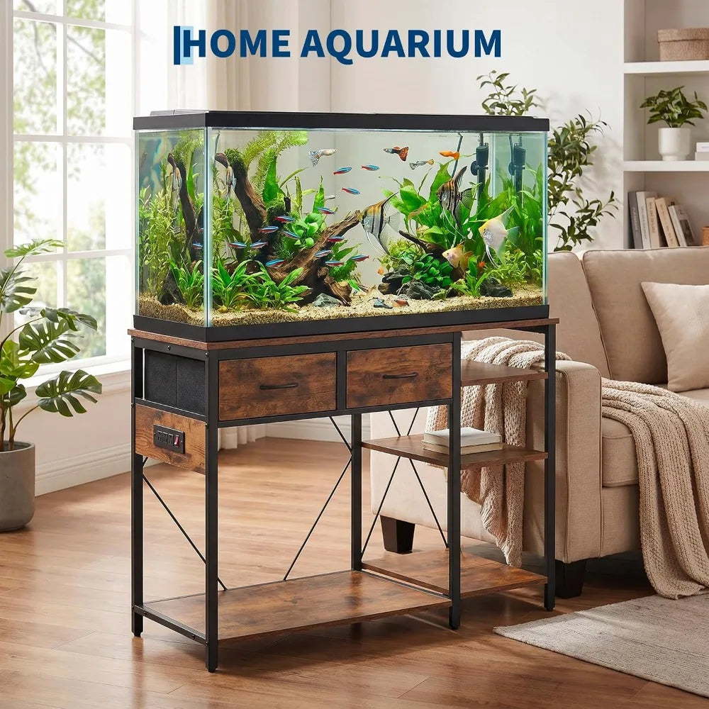 Aquarium Stand with Power Outlet for Fish or Reptile Tank 49.2" x 17,7" Top Tabletop Terrarium