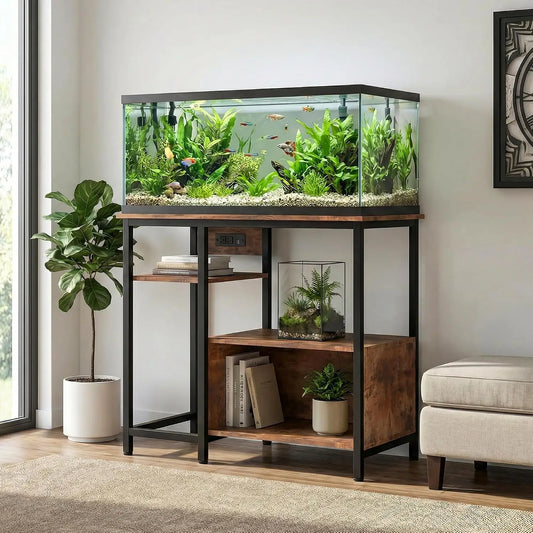40-50 Gallon Aquarium Stand with Power Outlets – Heavy-Duty Metal & Wood Fish Tank Stand, 4-Tier Open Storage Shelves - 36.6" × 18.9" × 30.7"