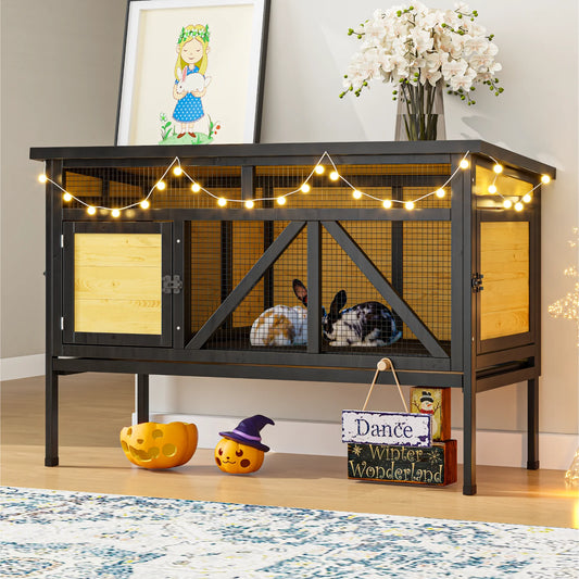 Elevated Small Animal Habitat with Double Doors, Leak-Proof Tray & Asphalt Roof, Indoor/Outdoor