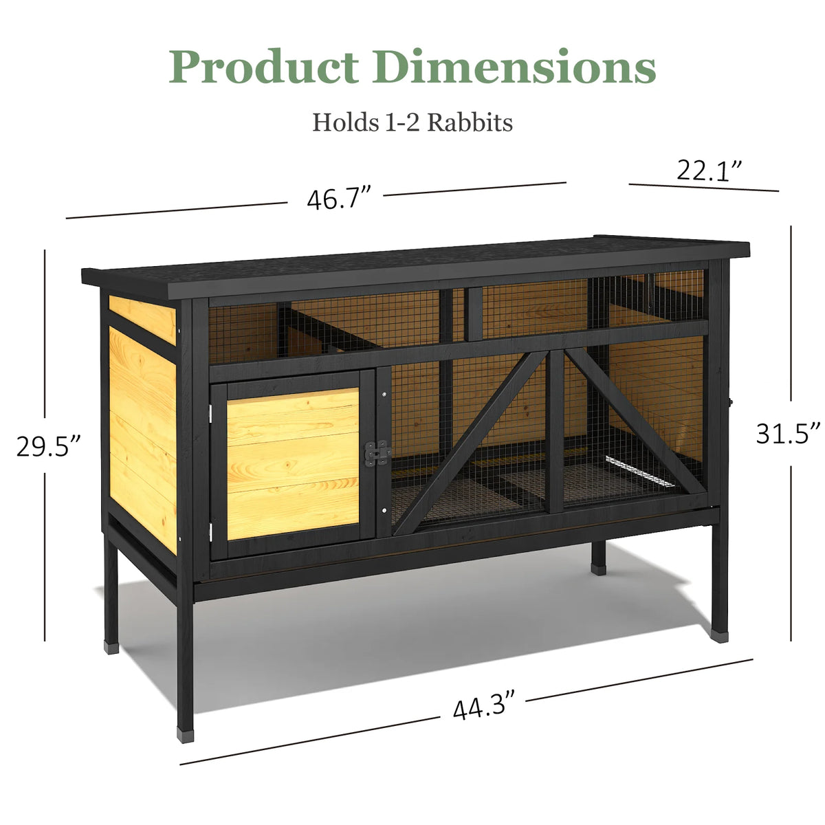 Elevated Small Animal Habitat with Double Doors, Leak-Proof Tray & Asphalt Roof, Indoor/Outdoor