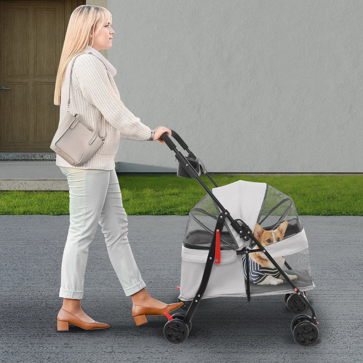 Wheelcart - Foldable Pet Stroller Travel Cart - 69*49*97cm Lightweight for Small pets