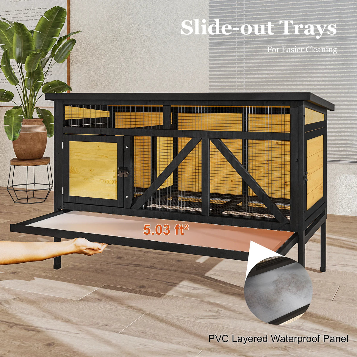 Elevated Small Animal Habitat with Double Doors, Leak-Proof Tray & Asphalt Roof, Indoor/Outdoor