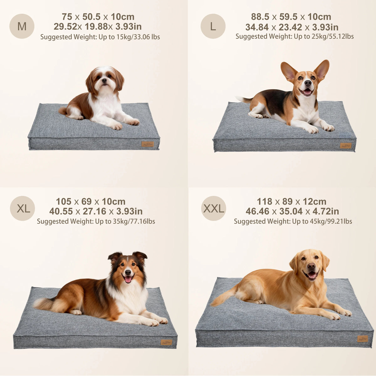 Large Dog Bed Washable Rectangular Pillow Bed with Linen Cover Foam Base Waterproof Lining Calming Sleep Pet Bed Mattress