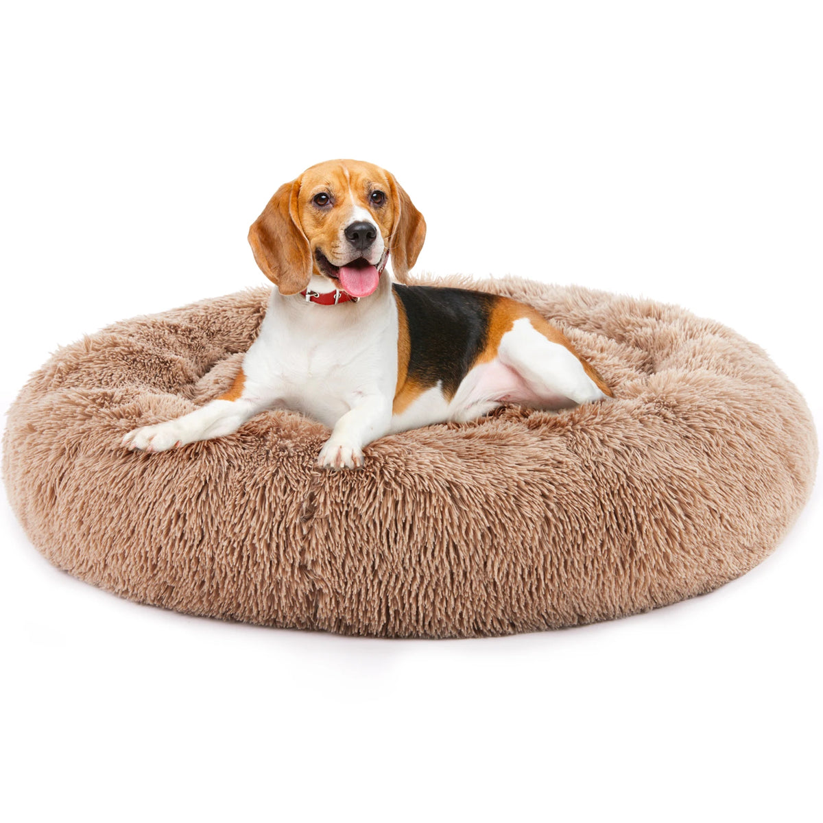 Round- Fluffy- Plush- Calming Fur Dog Bed for Small to Medium to Large Dogs