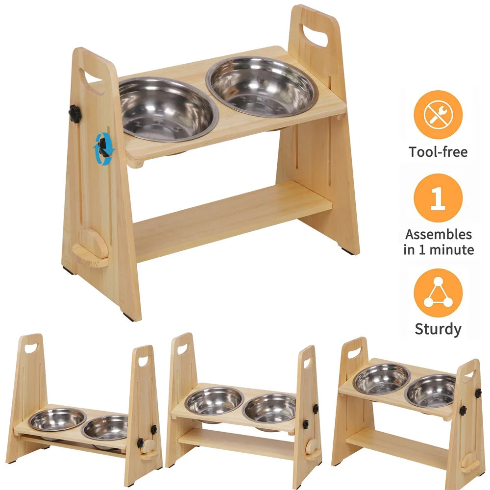 Adjustable Elevated Dog Bowls - Tall Raised Feeder Station