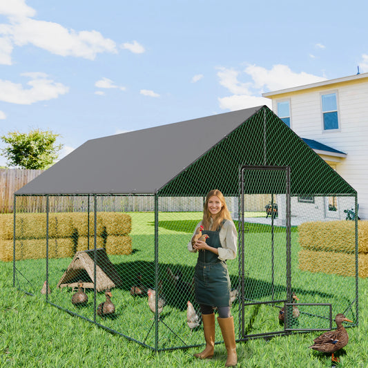 Large Outdoor Upgrade Metal Chicken Coop Walk-in Cage  with Nylon Netting and Cover for Yards