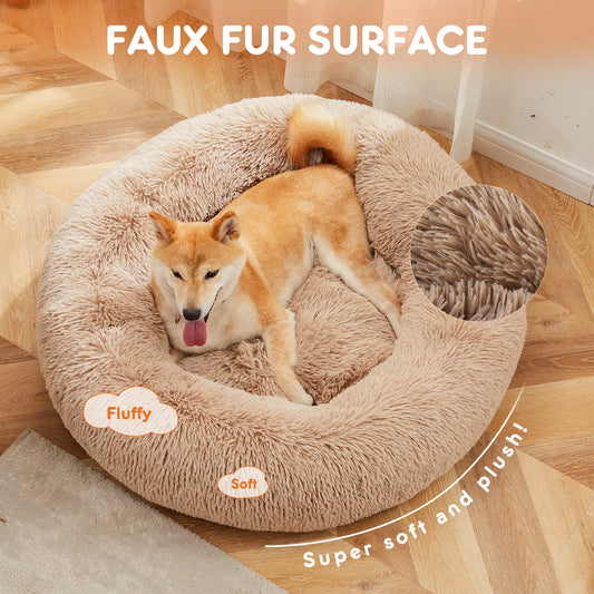 Round- Fluffy- Plush- Calming Fur Dog Bed for Small to Medium to Large Dogs