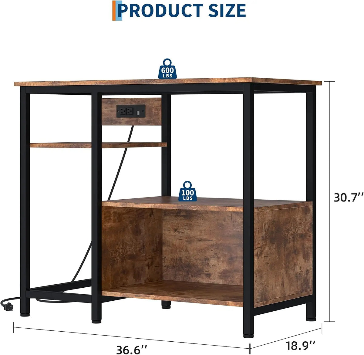 40-50 Gallon Aquarium Stand with Power Outlets – Heavy-Duty Metal & Wood Fish Tank Stand, 4-Tier Open Storage Shelves - 36.6" × 18.9" × 30.7"