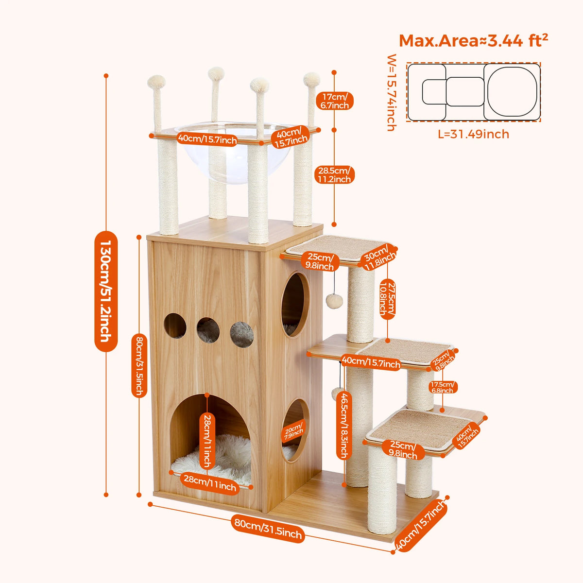 Wood Multi-Level Cat Tree Tower with Scratching Posts