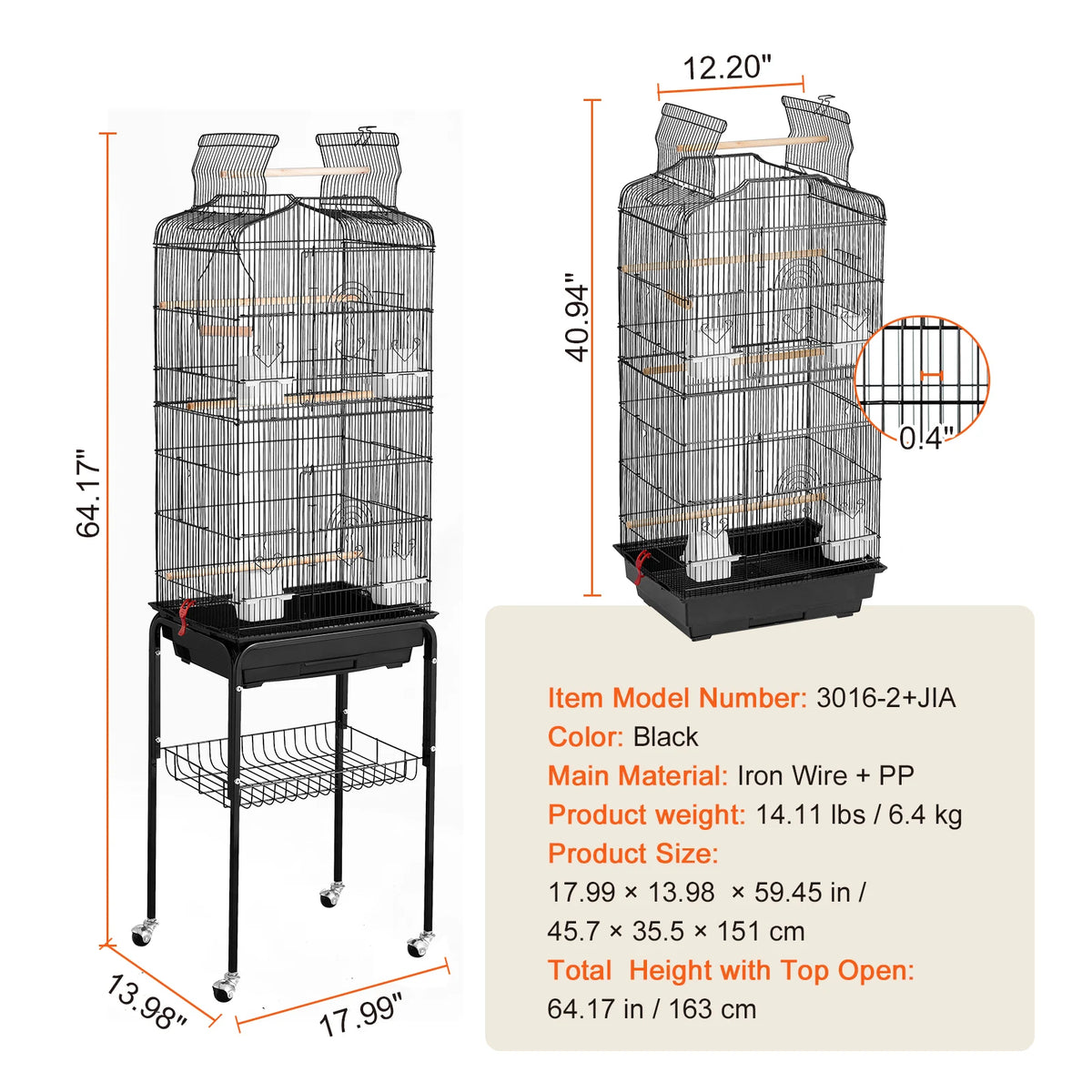 SucceBuy Open Top  Bird Cage for  Pet Flight with Swing and Perch