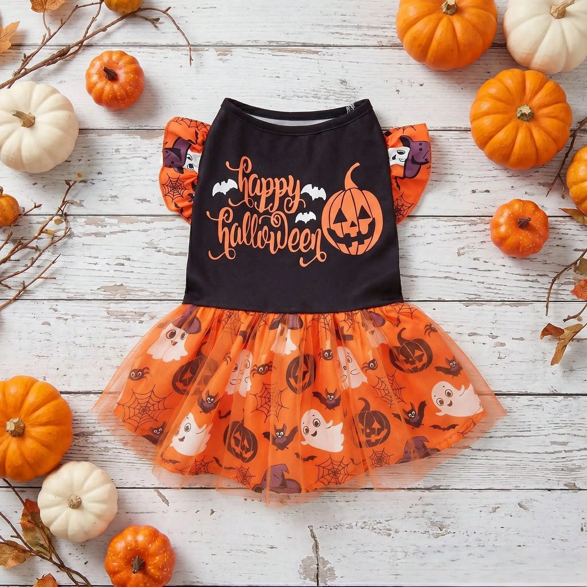 Happy Halloween Dog Tutu Dress Ruffle Pumpkin Skirt