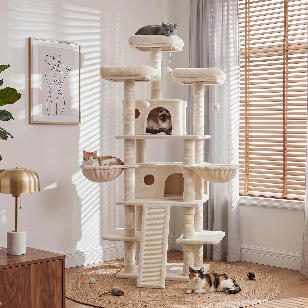 FOOWIN Large Multi Level Cat Tree Tower Indoor Activity Center 2 Condos 3 Plush Perches