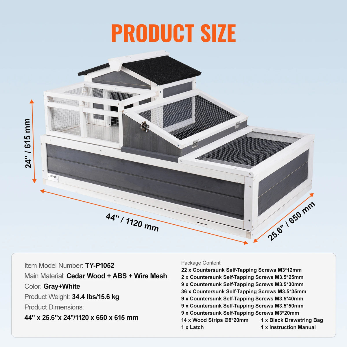 SucceBuy 3-Room Habitat Wooden Enclosure Indoor Outdoor Open Roof Large Reptile Cage 44" x 25.6"x 24"