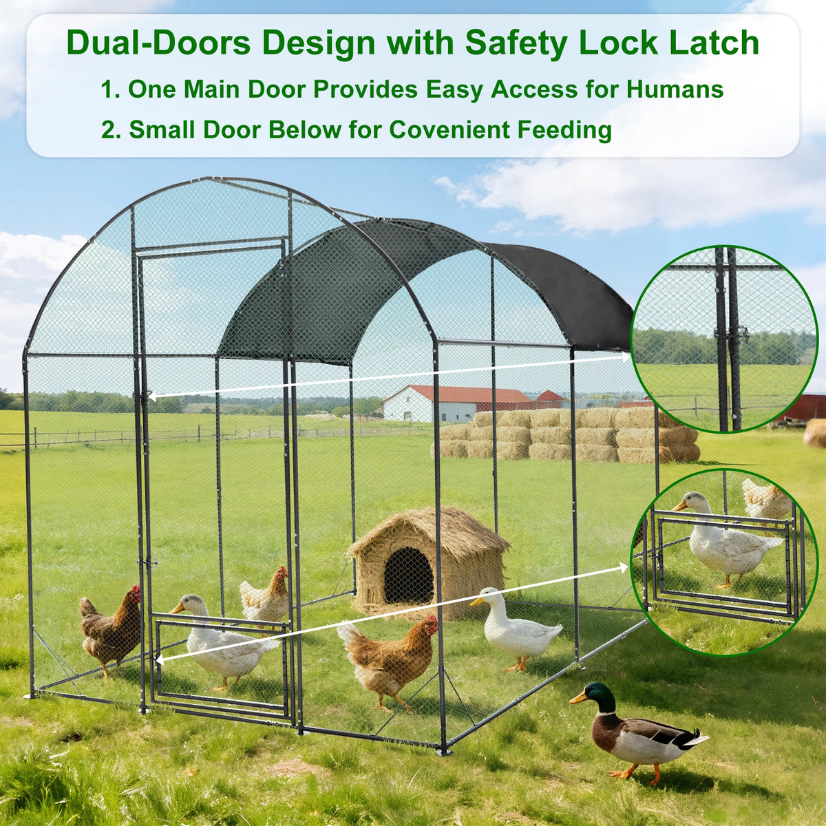 Large Outdoor Walk-in Poultry Cage with Nylon Netting Metal Tubes