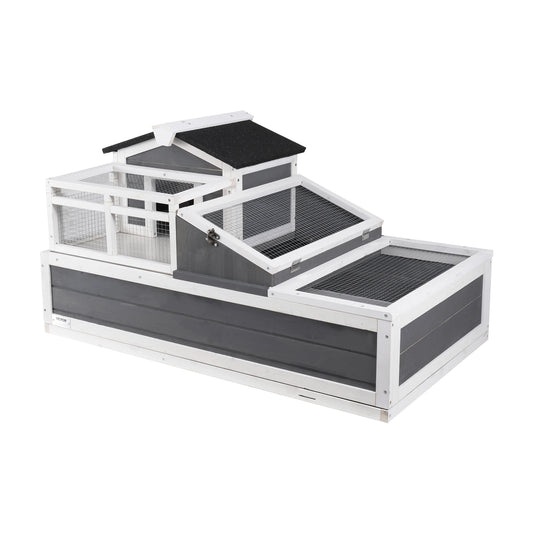 SucceBuy 3-Room Habitat Wooden Enclosure Indoor Outdoor Open Roof Large Reptile Cage 44" x 25.6"x 24"