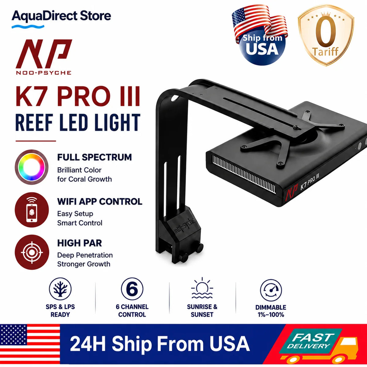 140W Full Spectrum Reef LED Light  - WiFi APP Control High Dimmable Programmable Sunrise -  Sunset Coral Light for SPS LPS Reef Tank Saltwater Marine Aquarium
