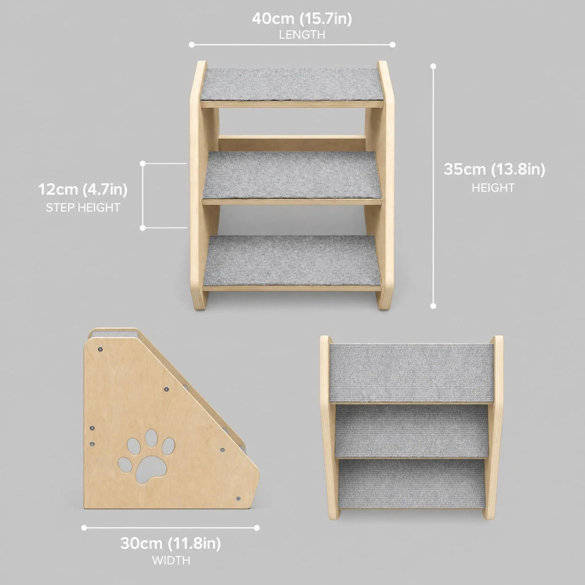 3-Step Wooden Pet Stairs for Small Dogs & Cats – Non-Slip Steps – Soft Fabric Cover – Ideal for Bed, Couch, Car & Senior Pets – Fixed 3-Step Design