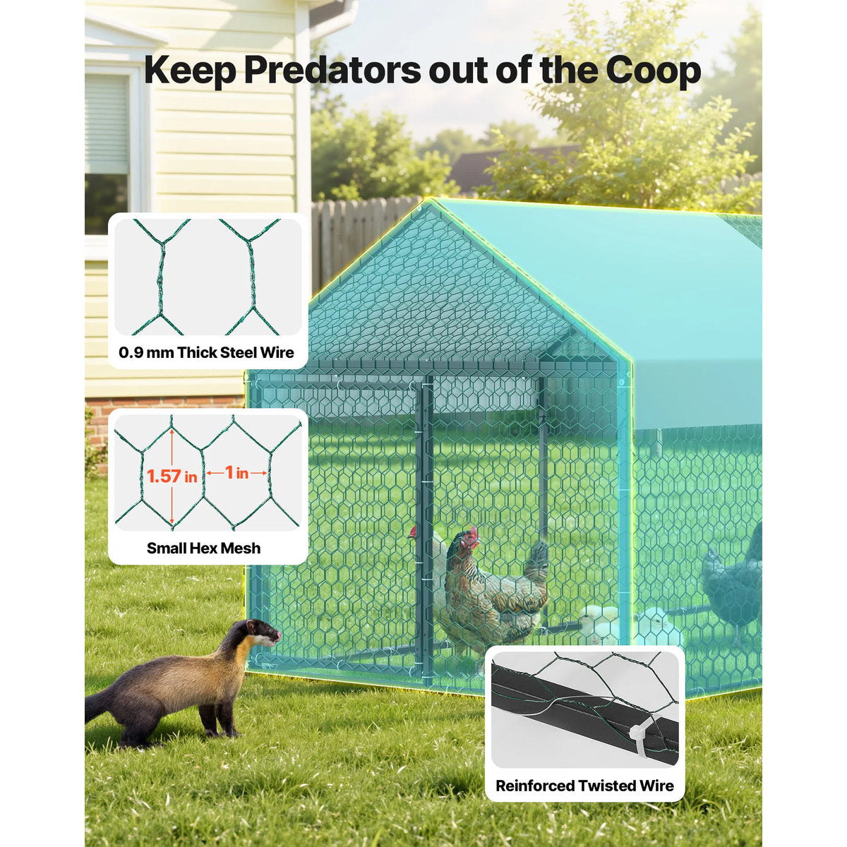 SucceBuy Metal Chicken Coop with Waterproof Cover & Doors