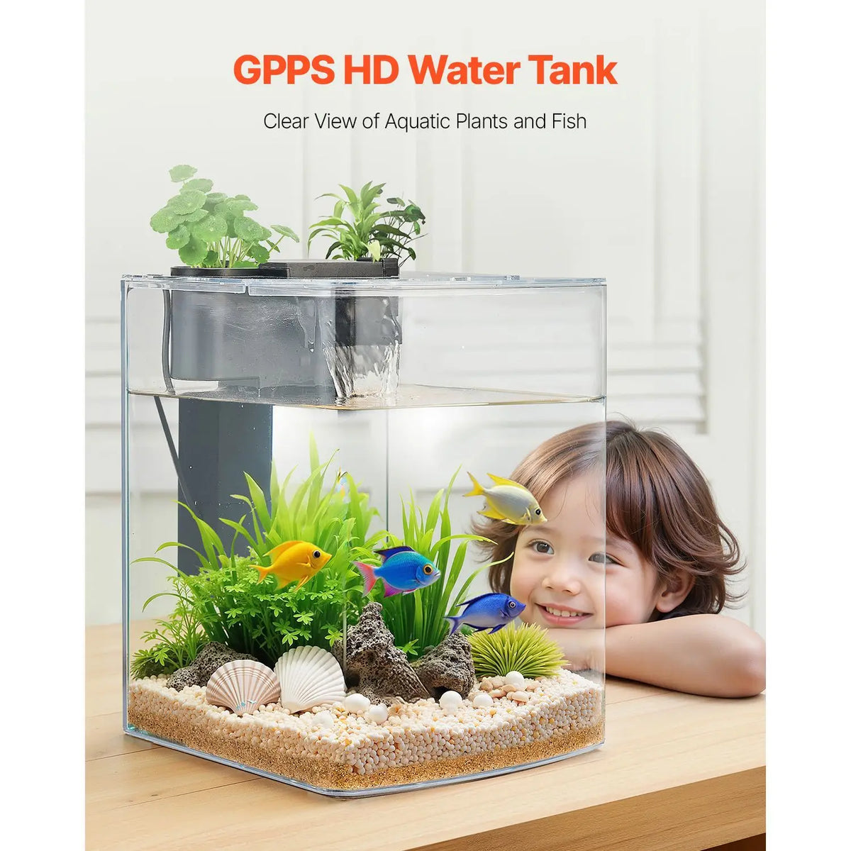 2 Gallon Arch Ultra-Clear Tank Adjustable 3 Color Lighting, Self Cleaning System Fishbowl for Freshwater & Saltwater