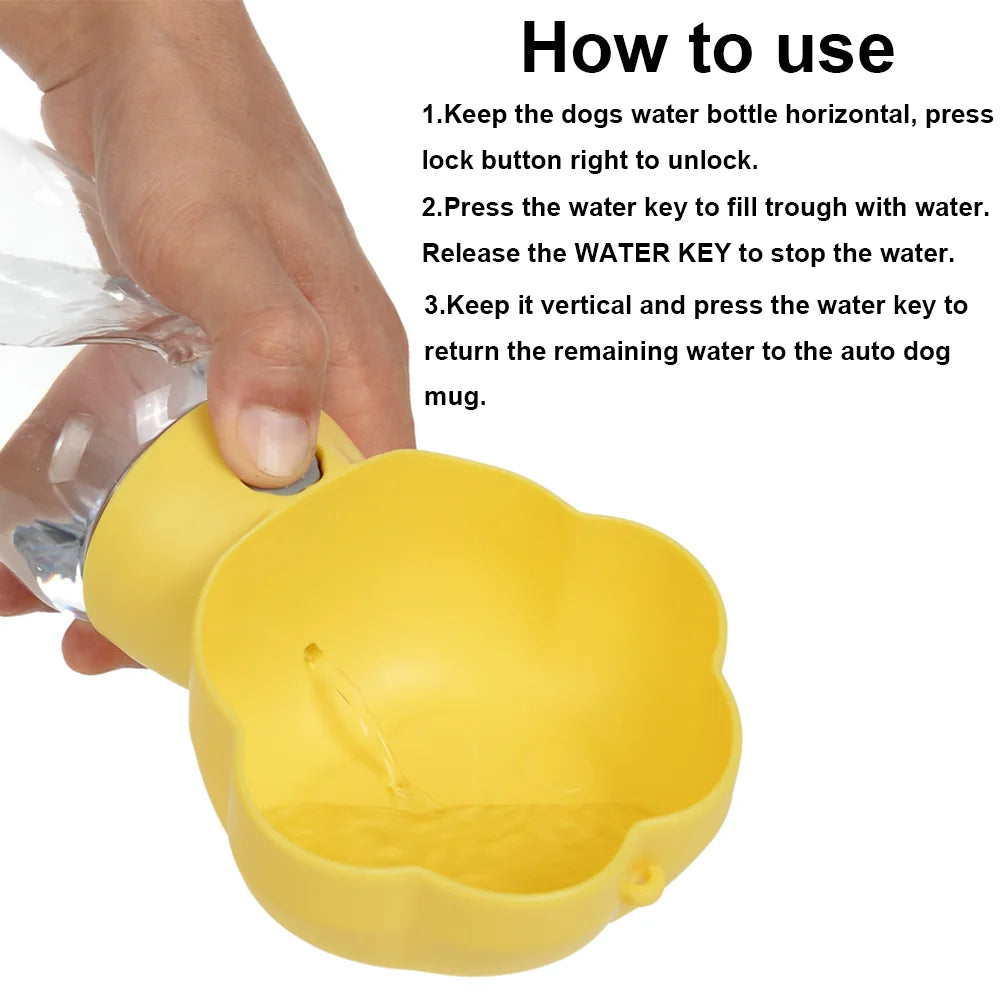 2 in 1 Dog Water Bottle With Food Container 530ml - Outdoor Portable Pet Water Dispenser Feeding Bowl