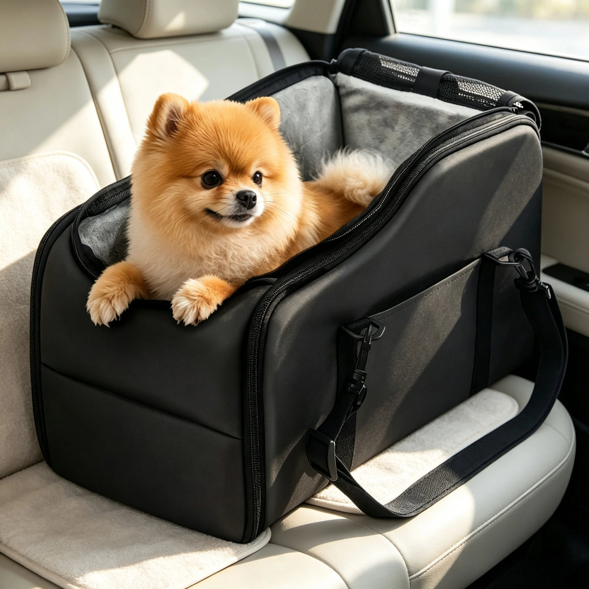 Center Console Pet Car Seat Carrier - Portable Travel Booster Bed For Road Trips