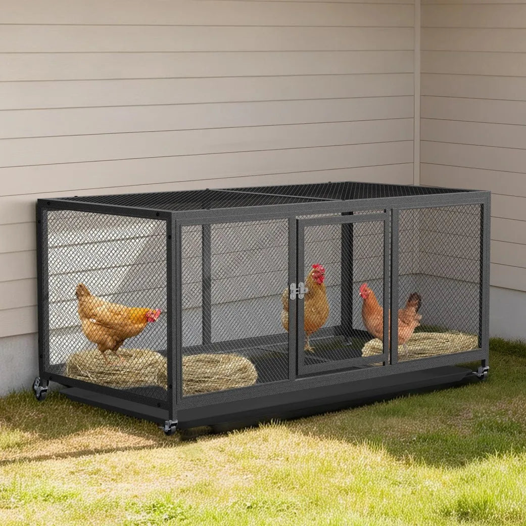 Heavy Duty Metal Cage with Tray Waterproof Cover on Wheels