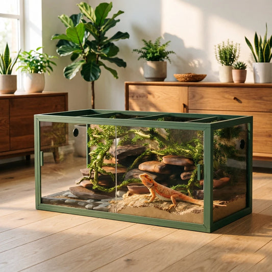 120 Gallon Reptile Terrarium, 4x2x2 ft Front Opening Glass Tank with Screen Top Ventilation