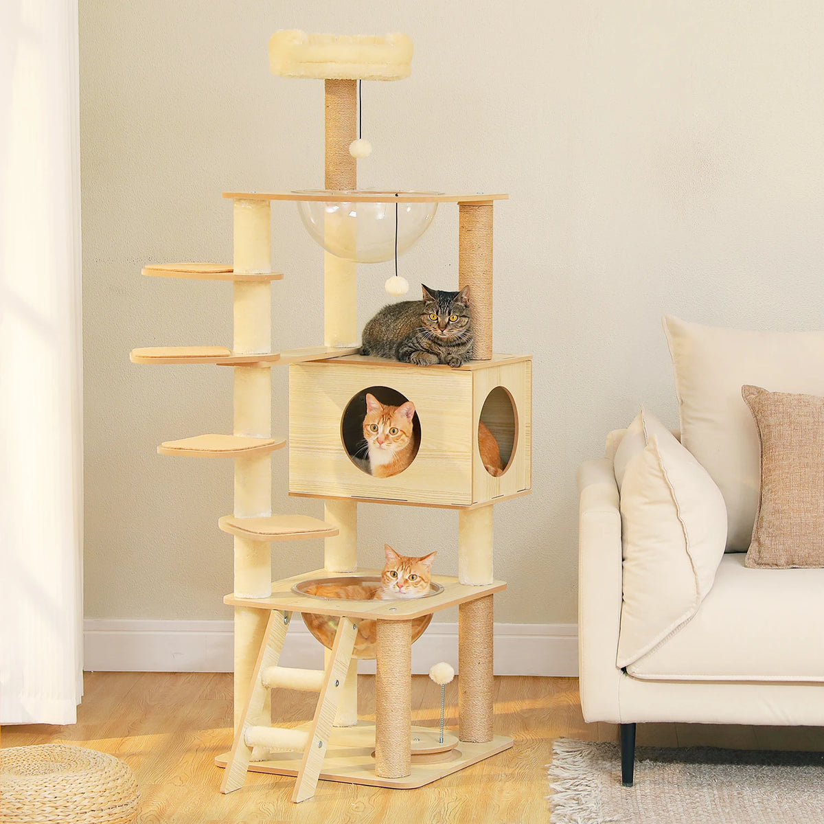 Wood Multi-Level Cat Tree Tower with Scratching Posts