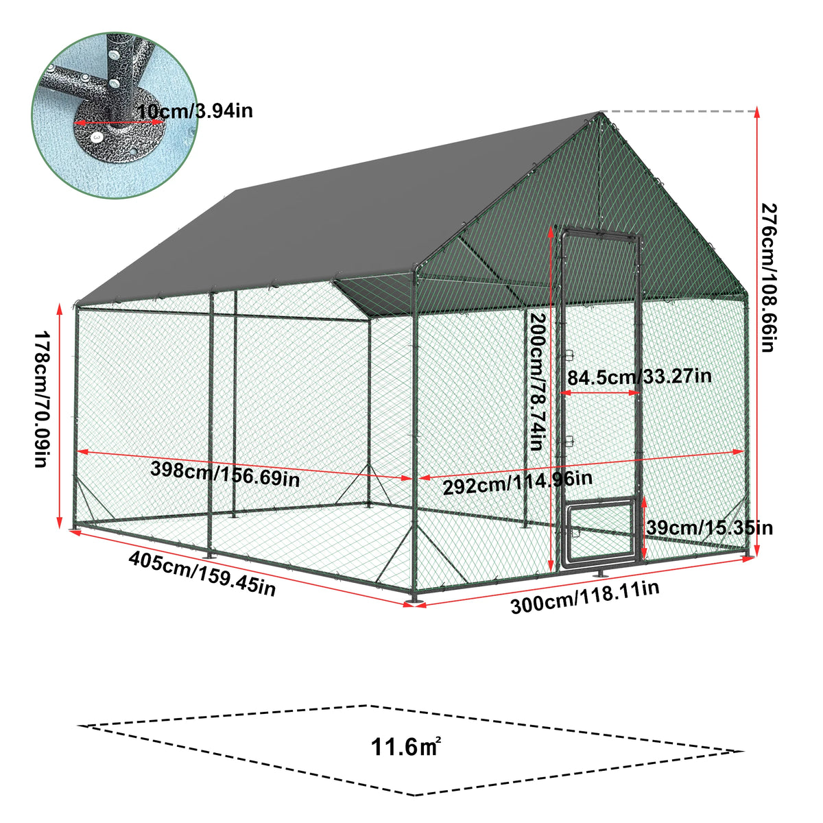 Large Outdoor Upgrade Metal Chicken Coop Walk-in Cage  with Nylon Netting and Cover for Yards