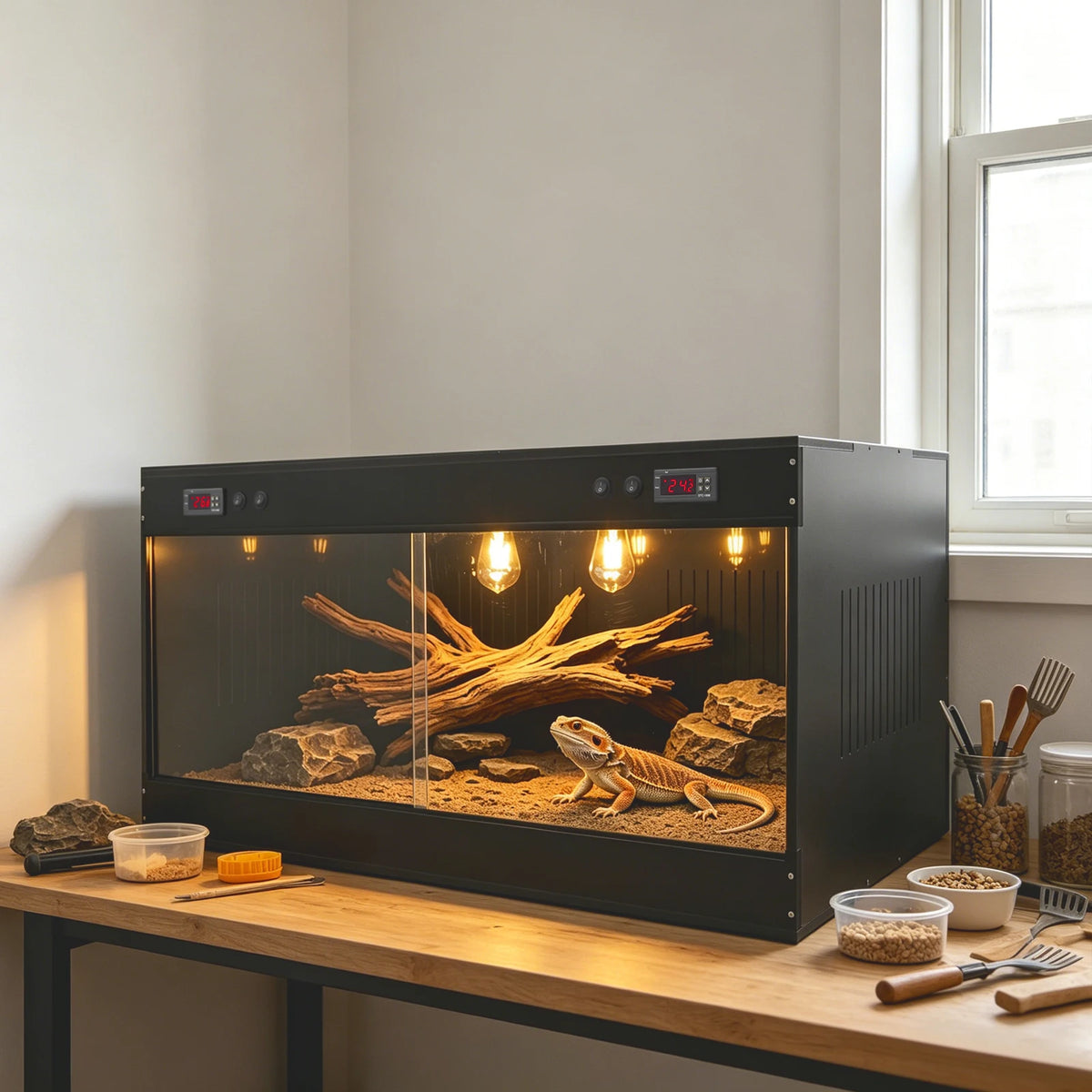 Reptile Tank, with Viewing Window & Dual Temperature Controllers